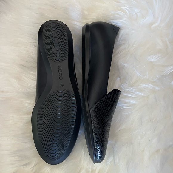 ecco Touch Ballerina Black Leather/Snakeskin Look Slip-On Loafers Size 40. - Picture 2 of 4